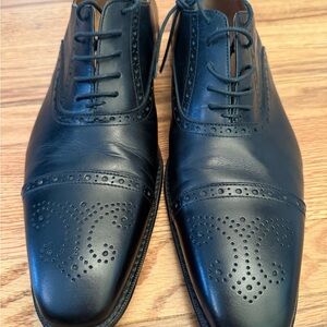 Saks Fifth Avenue / Vero Cuoio Black Leather Oxfords / Wood Sole Handmade